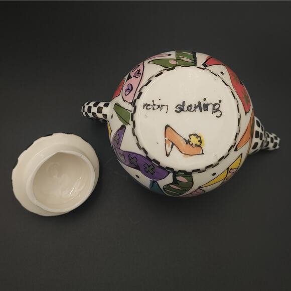 Robin Sterling Hand Painted Teapot Whimsical High Heel Ceramic Pop Art - Picture 8 of 10